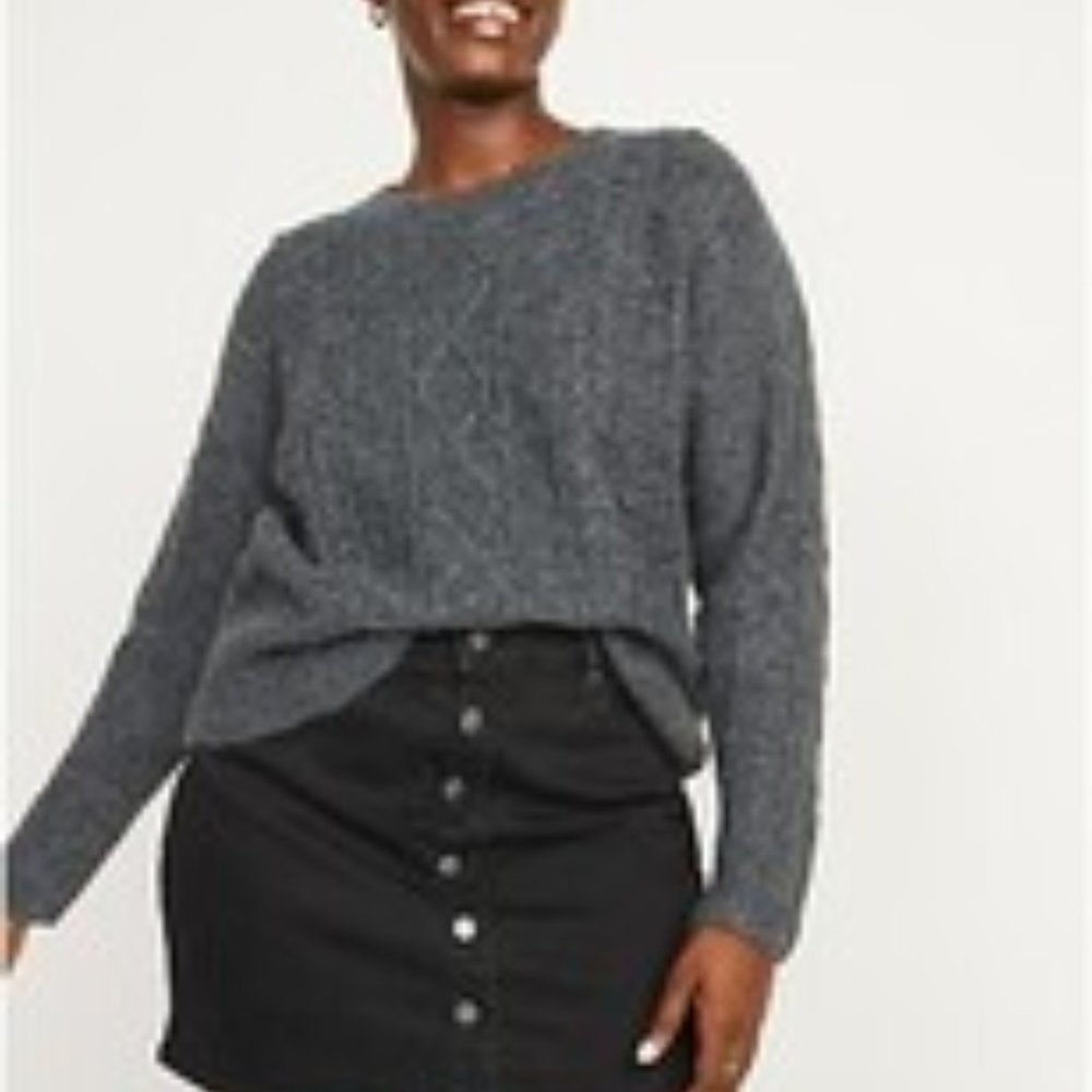 Old Navy Plus 2x Cable Knit Textured Crew-Neck Sweater Charcoal Gray Brand New